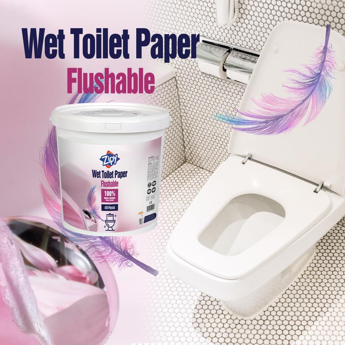 ZIPY Papier toilette humide lavable - Convient pour les adultes, les personnes âgées, les enfants et les animaux domestiques - Biodégradable - Lot de 82 (410 pièces)